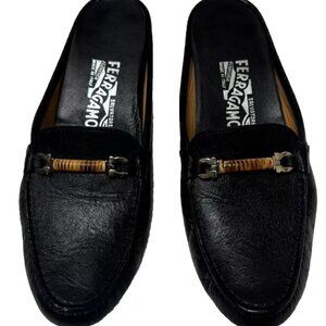 NEW SALVATORE FERRAGAMO Pebbled Leather Driving Moc Mules size 7.5